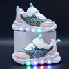 Atlético ao ar livre tamanho 21-30 bebê led tênis crianças iluminação crianças malha de ar sapatos casuais sola macia criança bonito brilhante tenis para niol231017