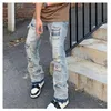 Mężczyzn d dżinsy rozryte Y2K Streetwear Pants Mężczyzny Spodnie Szczupły Harajuku Man Hip Hop Fashion Worbgy Grunge Trendyol ubranie 2301249Z