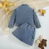 FOCUSNORM 4-6Y Mode Kinderen Meisjes Herfst Kleding Set Lange Mouw Button-down Denim Jas Met Elastische Taille Mini Rok