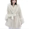 Pelliccia da donna 2023 inverno donna colletto grande manica lunga moda pizzo finto tinta unita femminile cappotto artificiale di media lunghezza