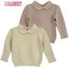 Pull Bébé Filles Pull Automne Tout-petits Enfants Pulls Tricotés Hauts Style Coréen Couleur Pure Col Claudine Bébé Filles Chandails 231017