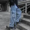 Men's Jeans Foufurieux Baggy Men Loose Straight Wide-leg Ribbon Pants Male High Street Retro Aesthetic Oversized Trousers