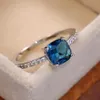 Bröllopsringar Square Blue Series Stone Women Simple Minimalist Pinky Accessories Ring Band Elegant Engagement Jewelry324w