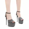 Waterproof platform stiletto sandals rhinestone Lacquer leather tapered buckle Peep Toes Women's Party evening shoes Luxury designer high shoes 34-42 with box