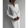 Costumes pour femmes Blazers costume pour femme Blazer Long veste à Double boutonnage blanc smoking fête Point revers vêtements 231016