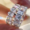 Bröllopsringar Fashion Personlighet Emerald Cut Moissanite Row Ring Trendy Bands Women Geometric263q