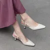 Sandales élégantes à talons hauts pour femmes, chaussures classiques en cuir de vache véritable, avec sangle à boucle, bout pointu, été, 2023