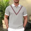 Męskie koszule T nadrukowane zapinane na lapy T-shirt Casual Solid Kolor krótkie rękawowe koszulę polo