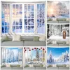 Tapisseries Tapisserie d'hiver Forêt Cèdres Soleil Blanc Fenêtre Nature Paysage Noël Tenture Murale Maison Salon Chambre Décor 231017