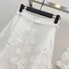 Design 3D-Blumenverzierung Leinenoberteil + hoch taillierter Hüftwickelrock Zweiteiliges Set Damenkleidung Kleid