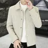 Men's Wool Blends 2023 Autumn Winter Geometric Jacquard Woolen Jacket for Men Loose Casual Business Coats Social Streetwear Overcoat 231017