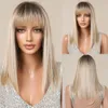 Cosplay Wigs HENRY MARGU Blonde Silky Straight Synthetic Wigs with Bangs Medium Long Natural Platinum Wig for Women Cosplay Heat Resistant 231016