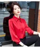 Blouses pour femmes Mode coréenne Printemps Automne 2023 Femmes Chemise abricot Col rabattu Simple Chemisier élégant Rouge Polyvalent Professionnel Hauts