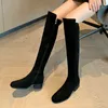 Boots Knee Long Women Patchwork High Genuine Leather Low Heels Shoes Woman Autumn Winter Office Casual Size 301