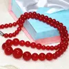 Choker Hoge Kwaliteit Natuursteen Rode Jades Chalcedoon 6-14mm Ronde Kralen Toren Ketting Mode-sieraden 18 inch B625-1