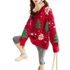 Suéter feminino com estampa de floco de neve, tricotado aconchegante, malha de natal, grosso, gola redonda, árvore festiva macia para