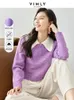 Women's Sweaters Vimly Contrast Oversized Collar Autumn Sweater Women 2023 Fall Fashion Purple Soft Jumpers Knit Pullovers Loose Long Sleeve
