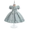 Новое детское платье с объемными рукавами и цветочным принтом, детское короткое платье принцессы среднего размера с галстуком-бабочкой
