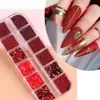 Acrylpulver Flüssigkeiten 12 Gitter Roter Glitzer Nail Art Puder Holografisch Rund Sechseck Paillettenfolie Sandig Eintauchen Maniküre Zubehör LYRD05 231017