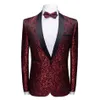 Uomini di marca Collo a scialle Vino Rosso Giacca casual Prom Party Blazer Uomo Cappotto Blazer Hombre Uomo Slim Fit Floreale Masculino1975