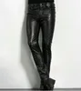 Męskie spodnie wiosna moda mody w stylu rocka męska pu skórzane spodnie męskie skórzane szczupłe spodnie motocyklowe J231017