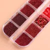 Acrylic Powders Liquids 12 Grids Red Glitter Nail Art Powder Holographic Round Hexagon Sequin Foil Sandy Dipping Manicure Accessories LYRD05 231017