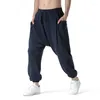 Herrenhose, Haremshose mit Kordelzug, Baggy-Hose mit weitem Bein, lässige Jogginghose mit tiefem Schritt