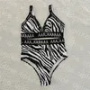 Zebra Print Bathing Suit Sexy Padded Bikini Set Summer Women Beach Party Swimwear Letter One Piece Swimsuit