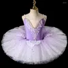 Scenkläder 2023 Ballerina Fairy Prom Party Costume Kids Blue Sequined Flower Dress Girls Dance Gymnastic Ballet Tutu