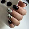 False Nails 24Pcs Black Press On Short Snakeskin Print Designs Fake Square Full Reusable Acrylic Stick Art