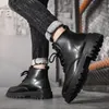 Boots Winter Mens Autumn 386 Motocross Fashion Vintage British Leather Casual Black Platform Shoes for Men