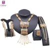 Set di gioielli color oro Dubai con nappe, collana, bracciale, orecchini, anello per le donne, sposa, banchetto di nozze, regalo per feste