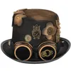 Hoeden met brede rand Emmerhoeden Halloween Retro Unisex Steam Gear Punk Gothic Hoge hoed Goggle Afneembare oorhoed Feestdecoratie voor de feestdagen 231016