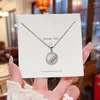 Pendant Necklaces Small Fresh Plant Leaf Round Card Nimble Zircon Mother's Day Chain Necklace Woman Girl Wedding Blessing Gift Jewelry