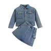 FOCUSNORM 4-6Y Mode Kinderen Meisjes Herfst Kleding Set Lange Mouw Button-down Denim Jas Met Elastische Taille Mini Rok