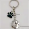 Chaveiros Chaveiros Jóias Esmalte Cão Gato Pata Impressões 18mm Snaps Botão Chaveiro Charme Corrente Para Chaves Anel de Carro Lembrança Casal Bolsa Dhepe