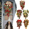 1 pièce de guirlandes de Noël artificielles en forme de larme, guirlande de porte d'escalier, ornement suspendu avec baies rouges, boule Xams, nœud papillon en ruban pour décoration intérieure et extérieure