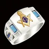 Bague pour hommes en argent sterling 925 bicolore en or jaune 18 carats cristal aigue-marine maçonnique Lodge maçon taille de bande 7-14299H