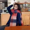 Scarf designer Winter warm color rainbow plaid thick 240*35 color men's and women's high quality plaid scarf soft thick shawl fashion versatile