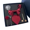 Nacke slipsar 8 st presentförpackning set för män bowtie slips fyrkantig handduk manschettknappar brosch slips klipp kostym tillbehör bröllop röda män slips cravat set 231013