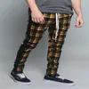 Pantalons pour hommes Mode Casual Street Wear Plaid Slim Cool Pantalon avec 3 couleurs Streetwear japonais Style276m