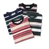 Мужские футболки 2023, винтажная полосатая рубашка с длинным рукавом для мужчин и женщин с круглым вырезом, плотная хлопковая футболка, весна-осень, повседневные пуловеры, топы