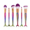 Uocbby Mermaid Makeup Brush Set Fish Foundation Powder Eyeshadow Make Up Borstes Contour Blending Cosmetic 6st/Set Vaewr