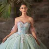 Blowly Mint Green Sweetheart Off the ramię sukienki Quinceanera Suknia Ball Księżniczka Sukienka Vestidos 15 de Quinceanera