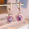 Hoop Earrings Rose Red Zircon Oval Earring Purple Crystal Egg Shaped Stone For Women Champagne Gold Color Wedding Bridal Jewelry