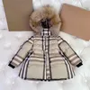 New Kids Winter Puffer Down Coats Baby Long Coats Designer Päls Huven Plaid Foderjackor Girl Boy Warm Windproof Coat