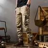 Calças de brim masculinas retas calças de carga americanas para homens funcionais esportes ao ar livre urbano montanha tático informal nove pontos