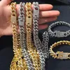 Biżuter biżuterii męski złota srebrne miami kubańskie łańcuch łańcucha łańcucha mody Bling Diamond lodowany naszyjnik chian dla kobiet bransoletka248c