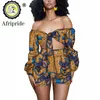 Etnische Kleding 2023 Afrikaanse Ontwerp Pakken Voor Vrouwen AFRIPRIDE Print Puur Katoen Strapless Shorts Casual Plus Size Party Sexy Club S1926002