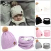 Halsdukar Wraps Powmuco Children's Fashion Furball Hatt och halsduk Två bit Set Solid Color Stick Wool Cap Born Bonnet Kid Hair Accessories 231017